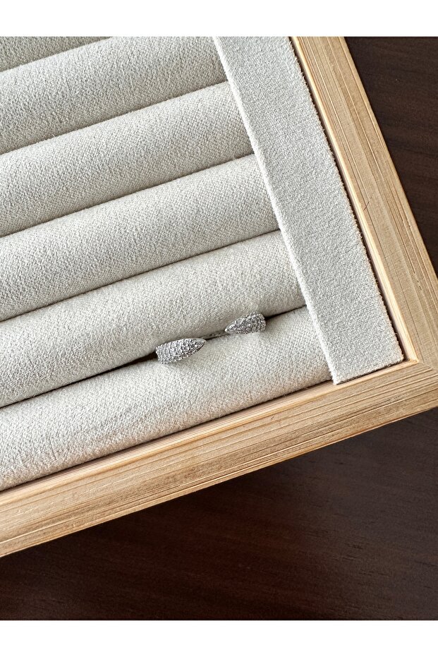 Silver Colored Stone End Ring - 2