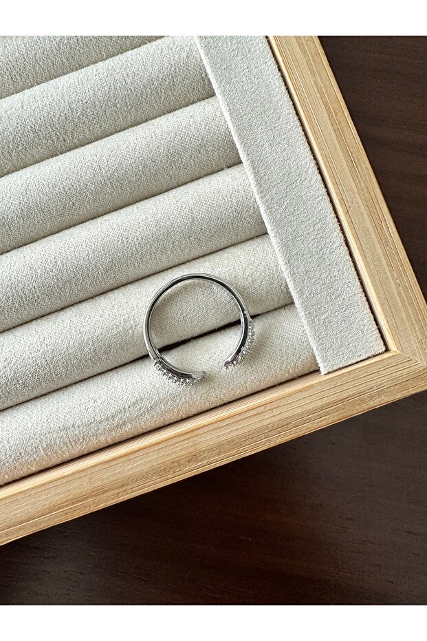 Silver Colored Stone End Ring - 3