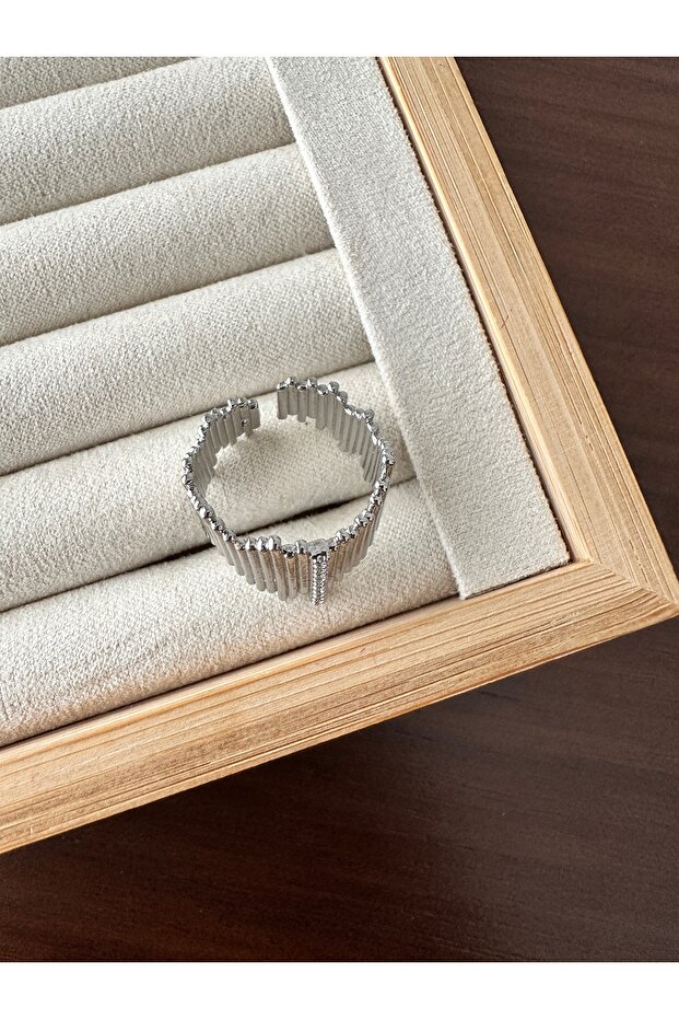 خاتم فضي اللون بحجر سميك - 2