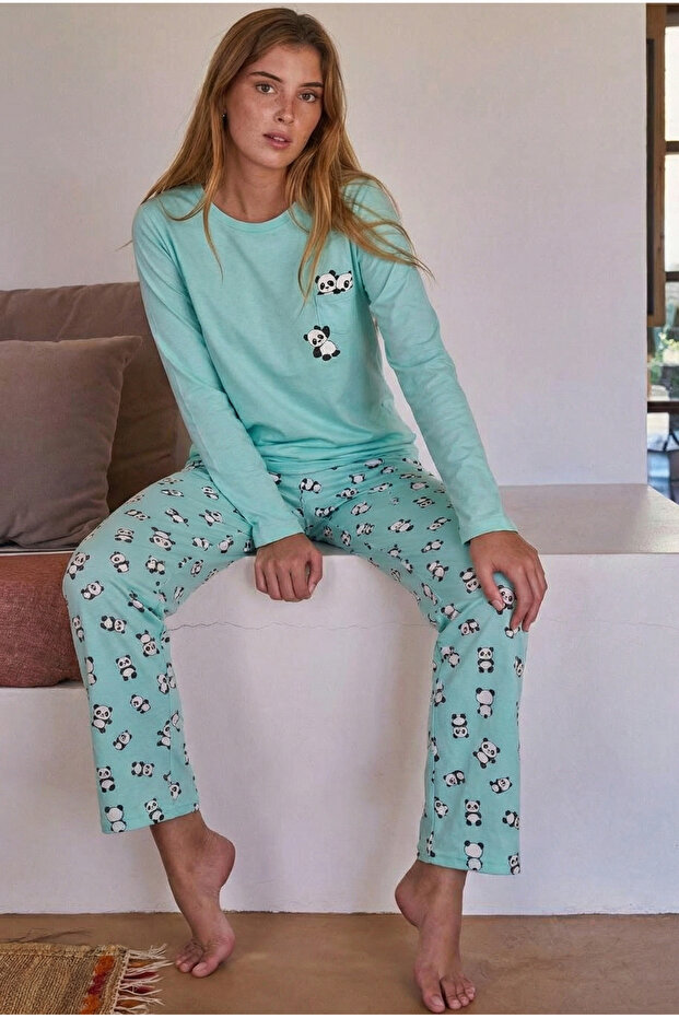 طقم بيجامة بنقشة الباندا الزرقاء - 2