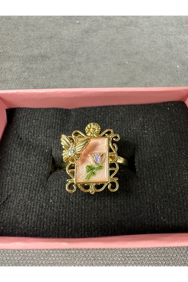 خاتم قابل للتعديل مطلي بالمينا - 1