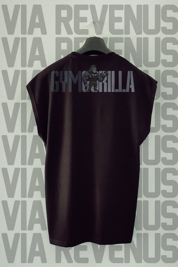 Gym Gorilla Sırt Printed Sıra Kolsuz %100 Pamuk Spor Tshirt