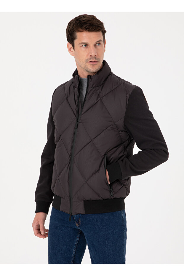 Siyah Erkek Basic Kapitone Mont ROBBY - 3