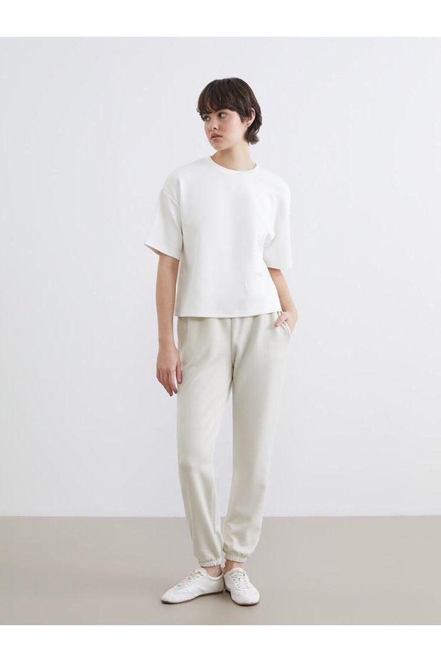 Gray Elastic Waist Women's Jogger Pants Pajama Bottoms (S6)