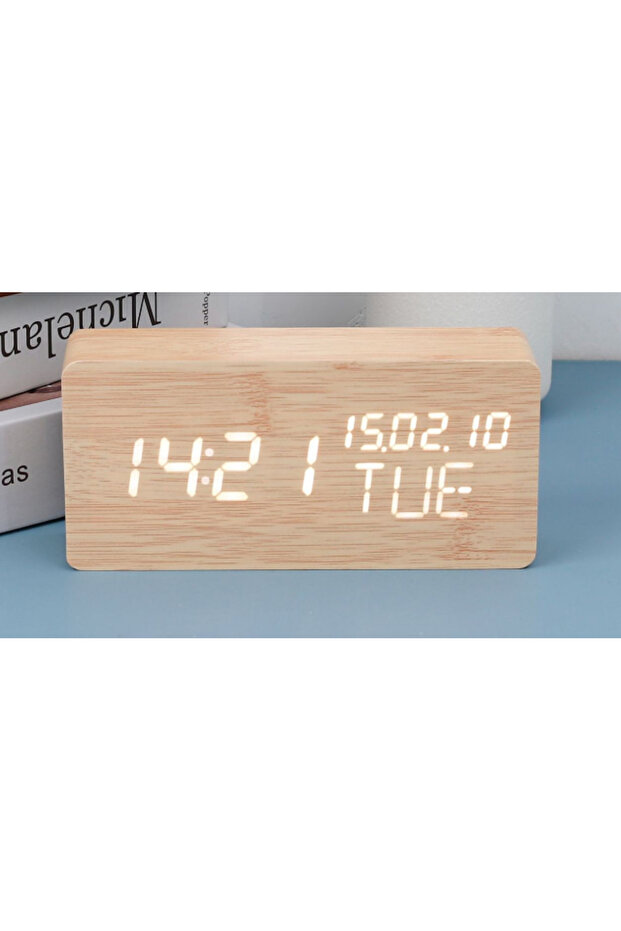 Wood Digital Alarm Clock Desk Time,Night Light Large LED Display Portable