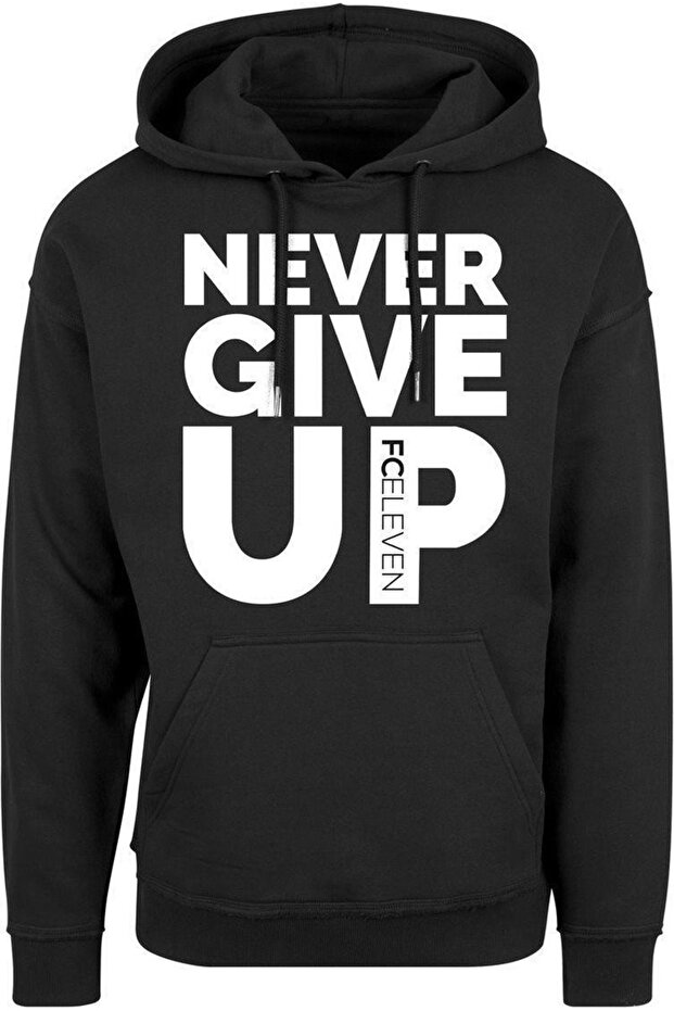 سويت شيرت بقلنسوة مطبوع عليه Never Give Up للجنسين، 100% قطن، 3 خيوط، مقاس كبير