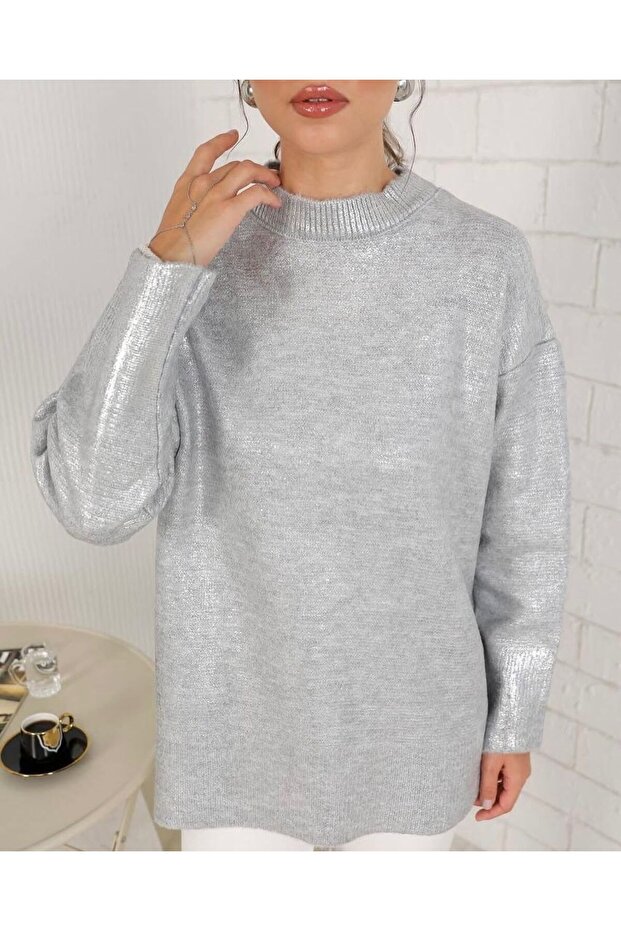 Simli Oversize Kadın Triko Kazak - 2