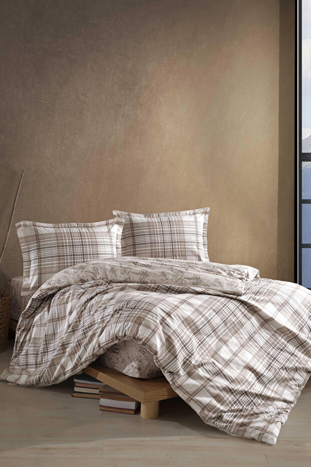 Ranforce 100% Cotton Double Duvet Cover Set Ravel V1 Beige