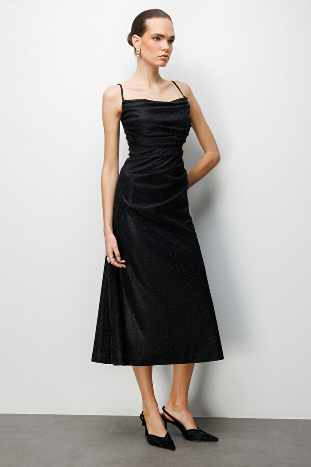 İp Askılı Simli Yansımalı Elbise - 2