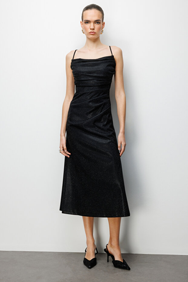 İp Askılı Simli Yansımalı Elbise - 1