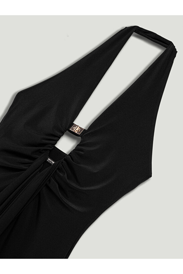 Drape ve Aksesuarlı Maxi Elbise - 8