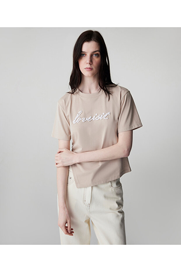 Slogan aplikeli tişört - 1