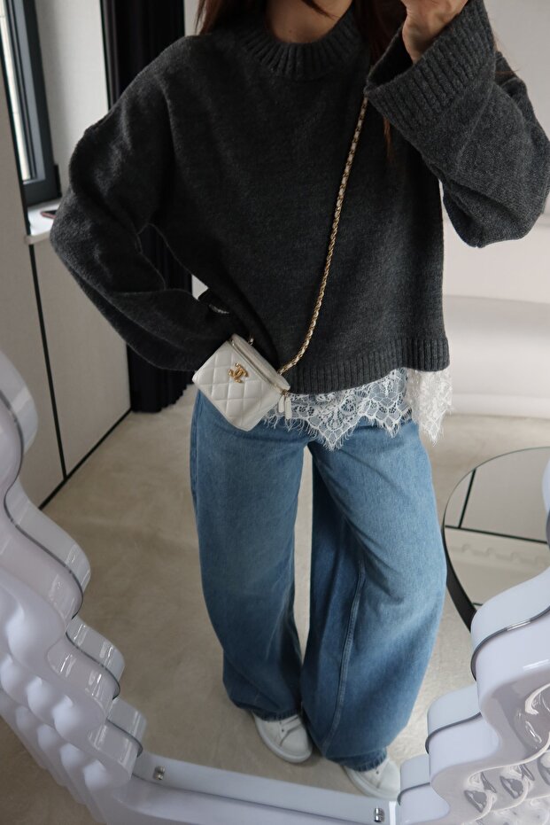 Etek Ucu Dantelli Basic Kazak - 2