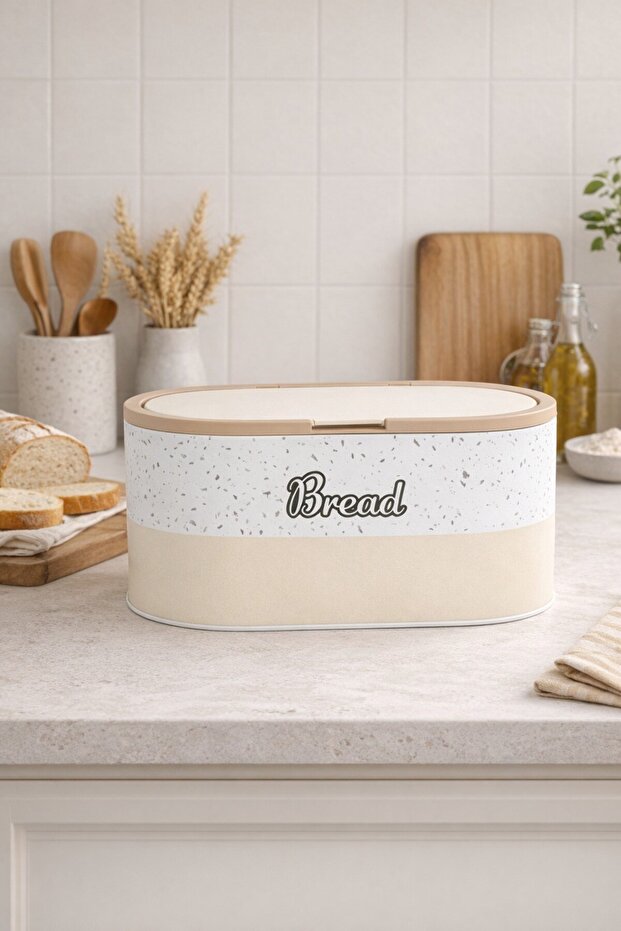 صندوق خبز معدني بنمط رخامي - حاوية تخزين خبز أنيقة وعملية - 4