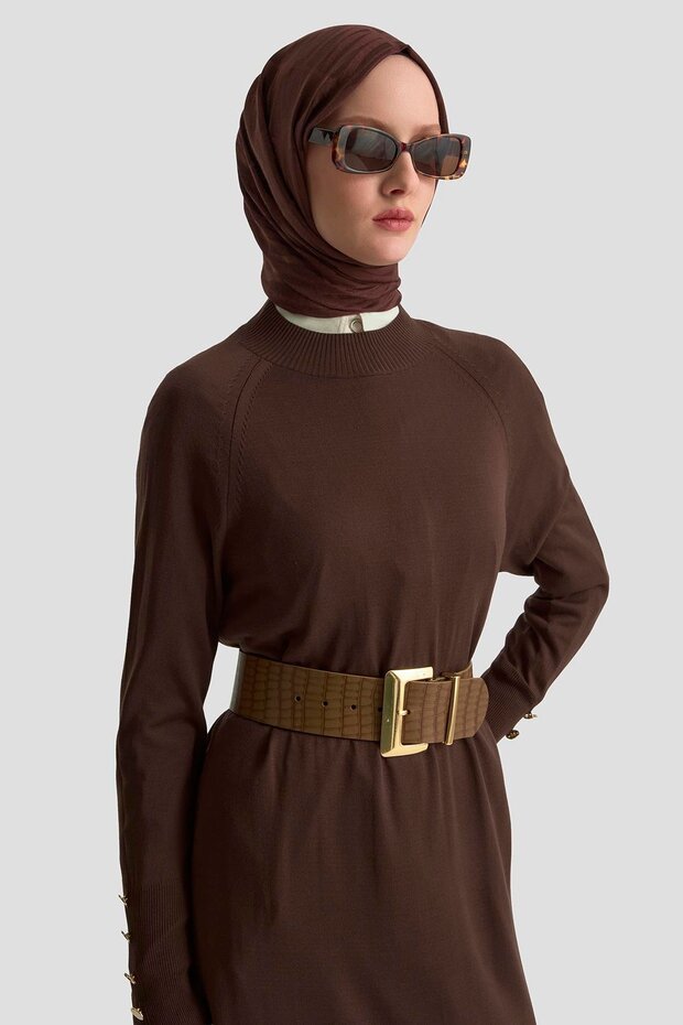 فستان 25KD7002 بني غامق