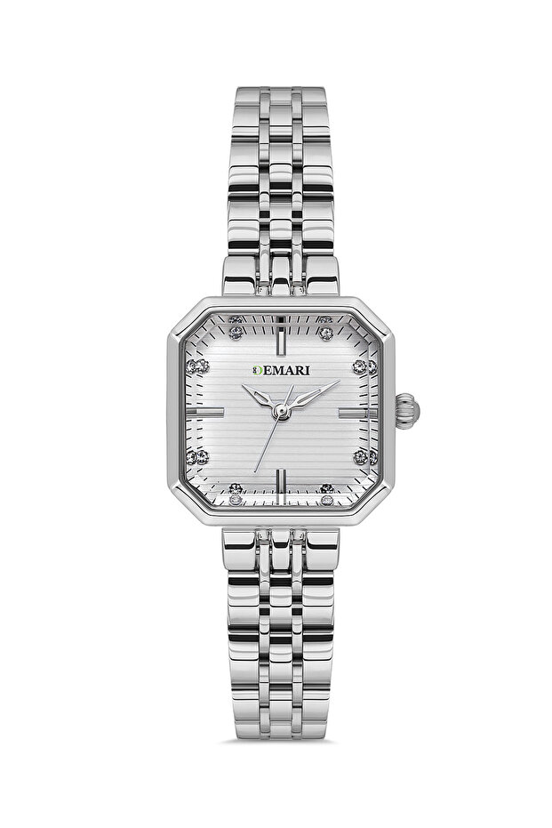 Women's Wristwatch Quartz Movement – Silver Strap Striped White Dial Stone Detail Dm-00114L-A1