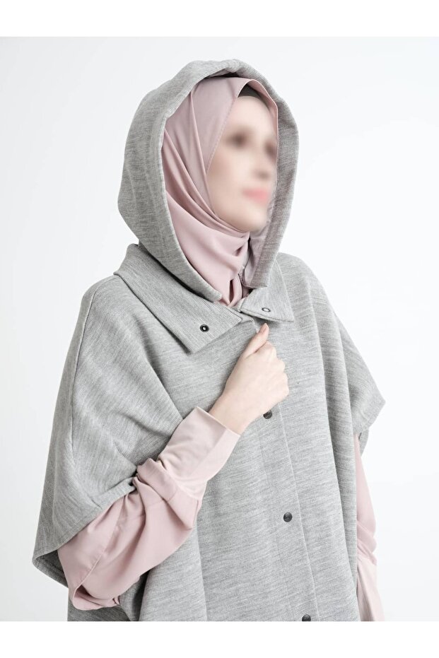 Kalın Çelik Örme Açık Gri Hakim Yakalı Panço - 3