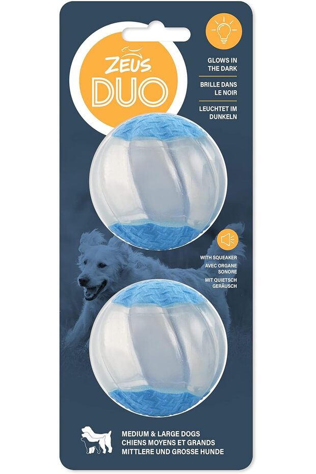 Duo Ball, 6.3cm with Squeaker & Glow, 2pk