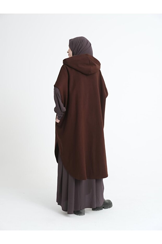 Kalın Çelik Örme Acı Kahve Kurdeleli Panço - 4