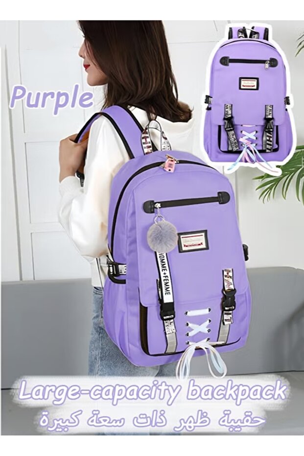 Backpack Large Capacity Travel Backpack Leisure Backpack Computer Backpack Purple - 1