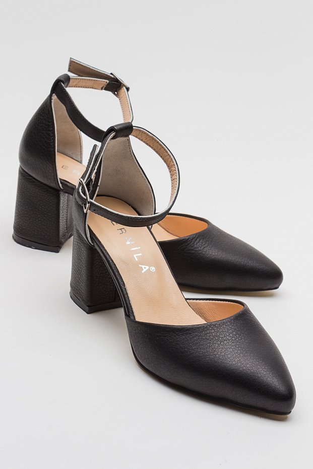 Lexy Genuine Leather Black Skin Women's Heeled Shoes