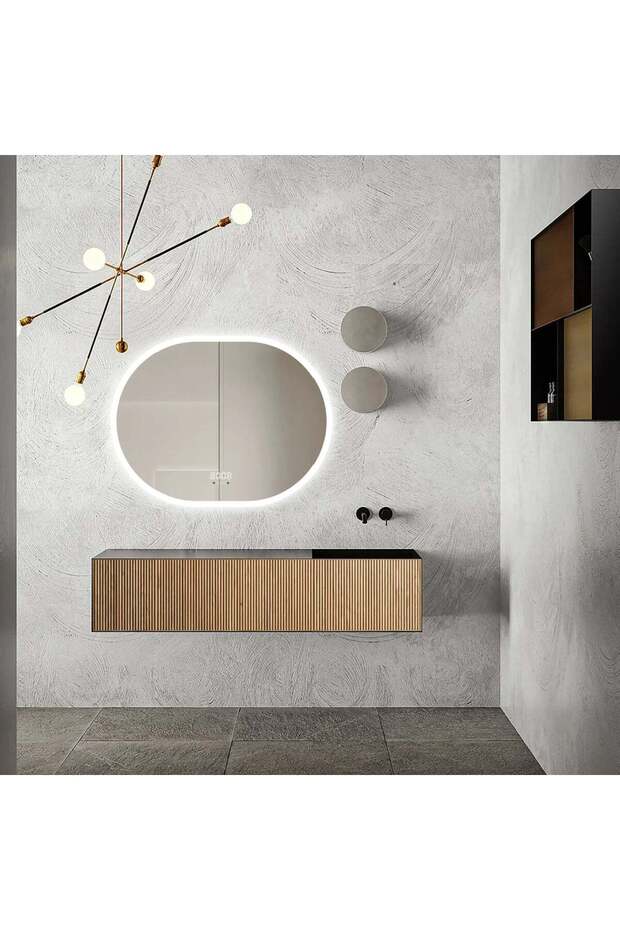 LED Mirror 80×60 cm, Motion Sensor, Dimmable, Clock & Temperature, Defog