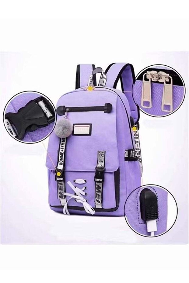 Backpack Large Capacity Travel Backpack Leisure Backpack Computer Backpack Purple - 3