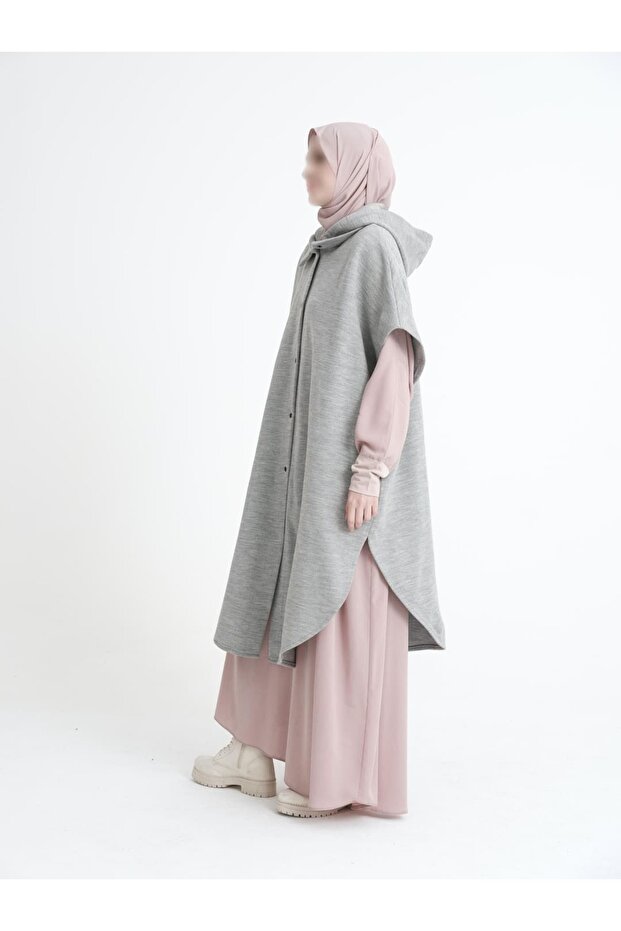 Kalın Çelik Örme Açık Gri Hakim Yakalı Panço - 8