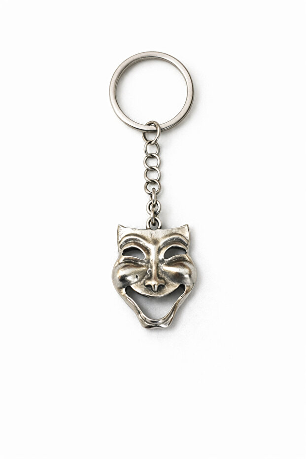 Dual Smile – Silver Color Unisex Metal Keychain with Mask Figure