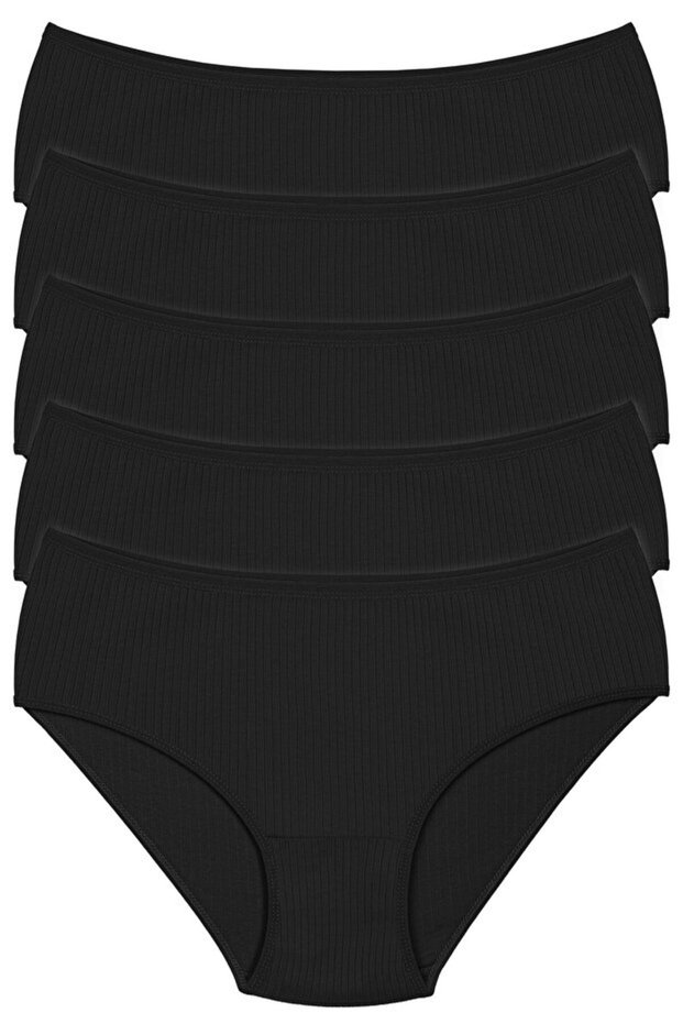 Women's 5-Piece Economical Pack Black Slip Panties High Waist Ribbed Daily Underwear