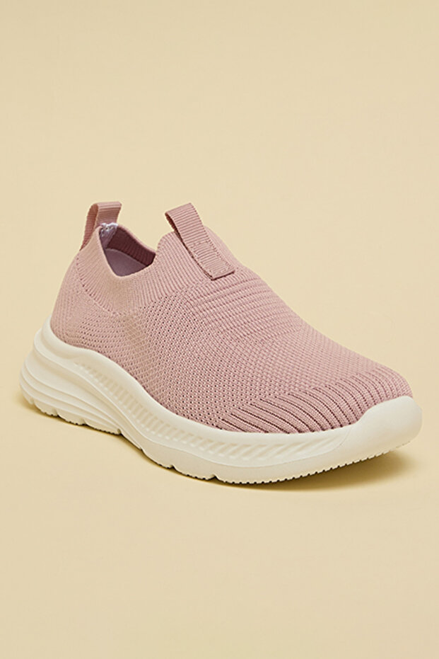 Girls Pink Textured Knitted Slip On Shoes