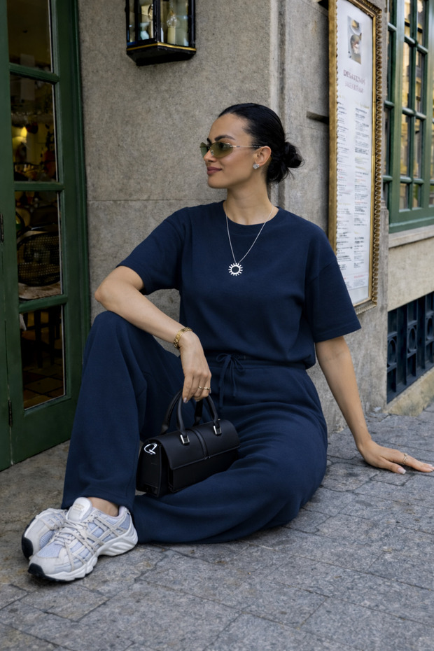 Women's Short Sleeve Slim Trendy Model Ribbed Set