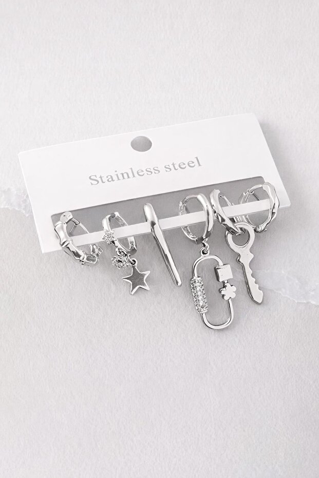 Çelik 6'lı Anime Küpe - 2