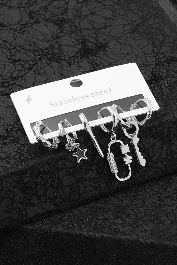 Çelik 6'lı Anime Küpe - 5