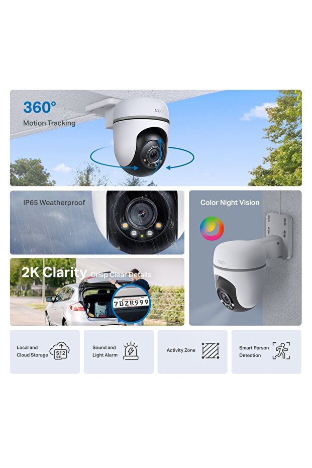 Tapo TC41 2K Dış Mekan Yatay/Dikey 512GB Hafıza Destekli Wi-Fi Güvenlik Kamerası - 7