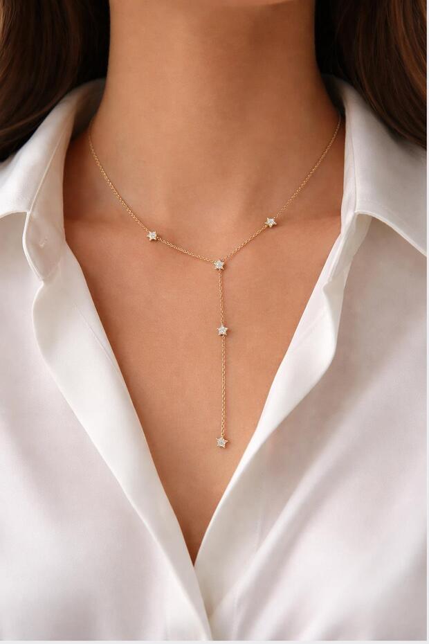 Star Detailed Steel Y Necklace