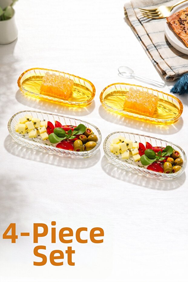 4 Kayak Plates |   Glass 4-Piece Snack Bowl - Presentation Bowl - Sauce Bowl Glass Plate