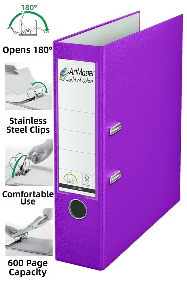 Office Folder Purple Wide 1 Piece Plastic Wide Purple Folder with Ring Stainless Steel Clip Office Office