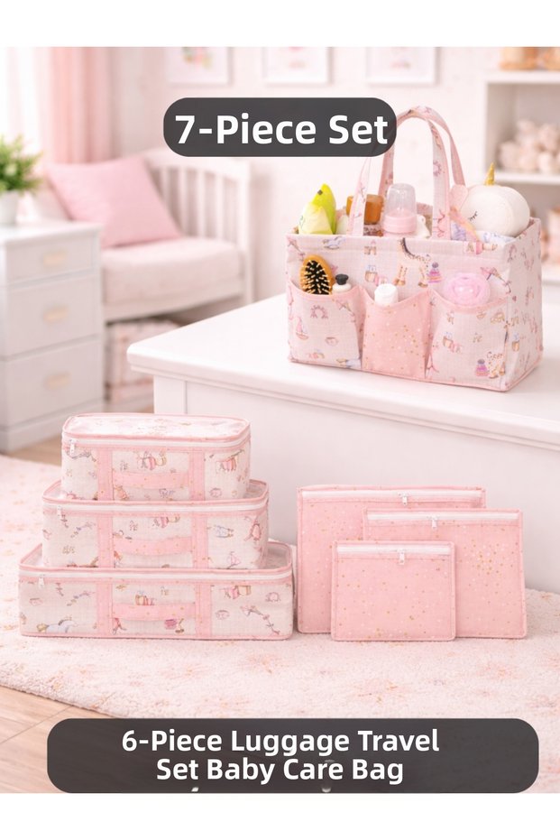 Set of 7 Baby Care Bag, Prenatal and Postnatal Bag & Travel Hospital Suitcase Organizer Set