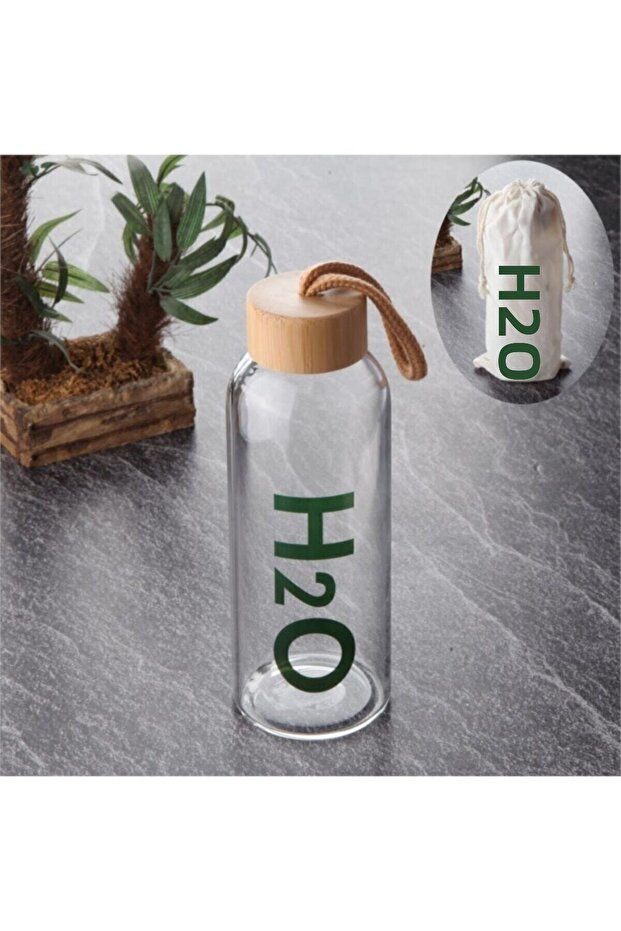 H2O Glass Water Bottle with Bamboo Lid
