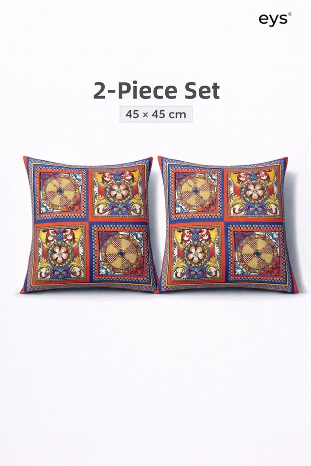 Digital Printed Double-Sided Cotton Throw Pillow Cover – Hidden Zipper, Lined (45×45 cm) Set of 2