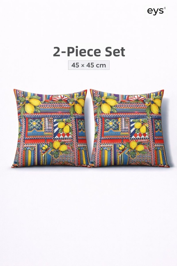 Digital Printed Double-Sided Cotton Throw Pillow Cover – Hidden Zipper, Lined (45×45 cm) Set of 2