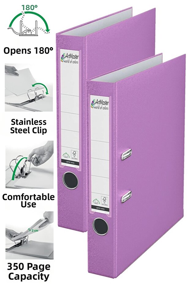 Office Folder Lilac Narrow 2 Pieces Plastic Narrow Lilac Folder with Ring Stainless Steel Clip Office Office