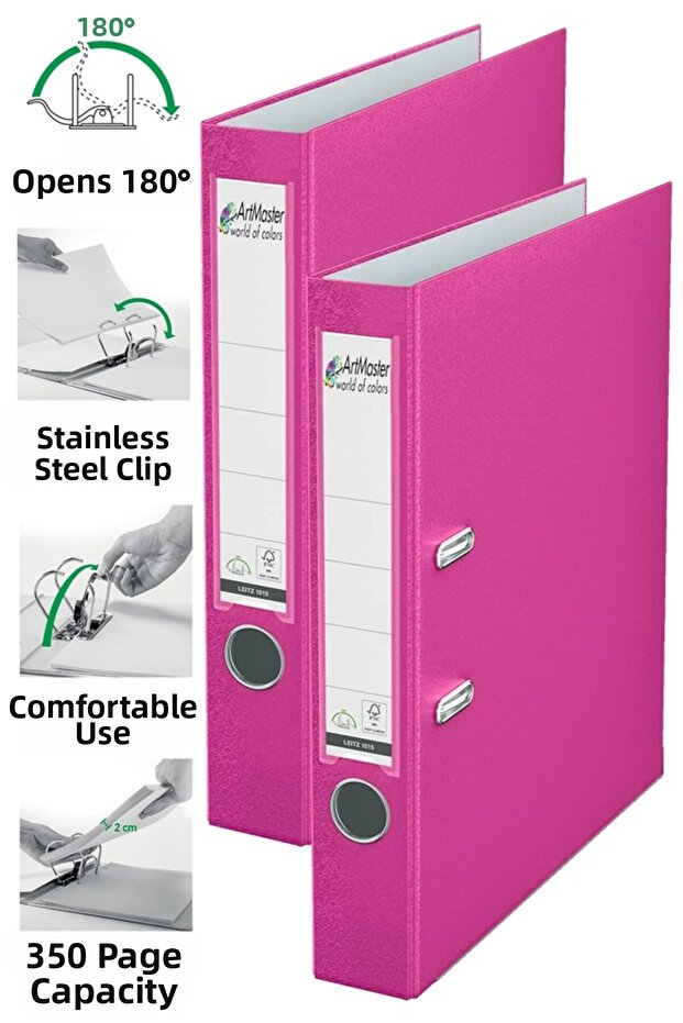 Office Folder Pink Narrow 2 Pieces Plastic Narrow Pink Folder with Ring Stainless Steel Clip Office Office