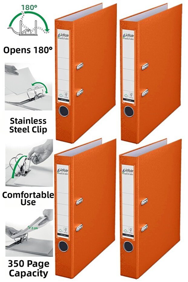 Office Folder Orange Narrow 4 Pieces Plastic Narrow Orange Folder with Ring Stainless Steel Clip Office Office