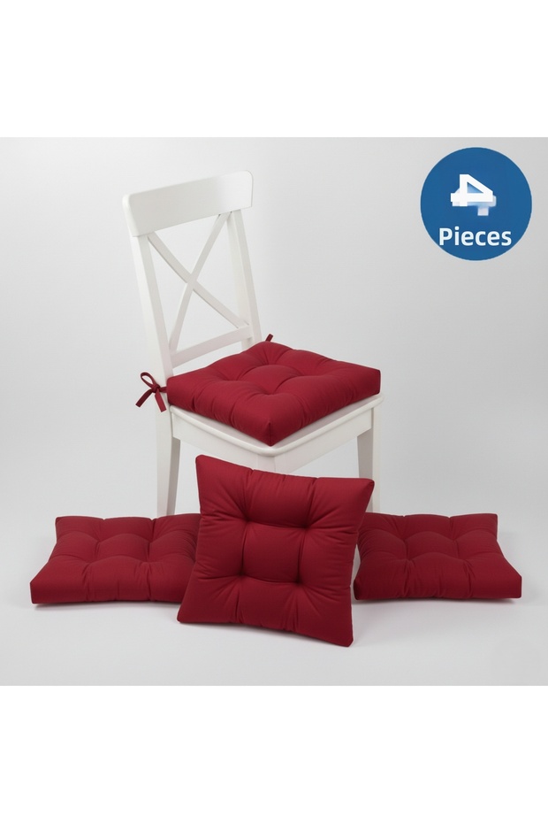 4-Piece Gold Claret Red Pofidik Chair Cushion Special Stitched Lace up 40X40Cm