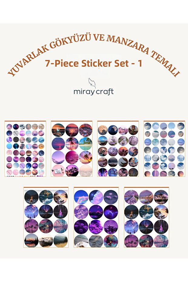 7 Sheets of Round Sky and Landscape Themed Sticker Set (12*17 cm)