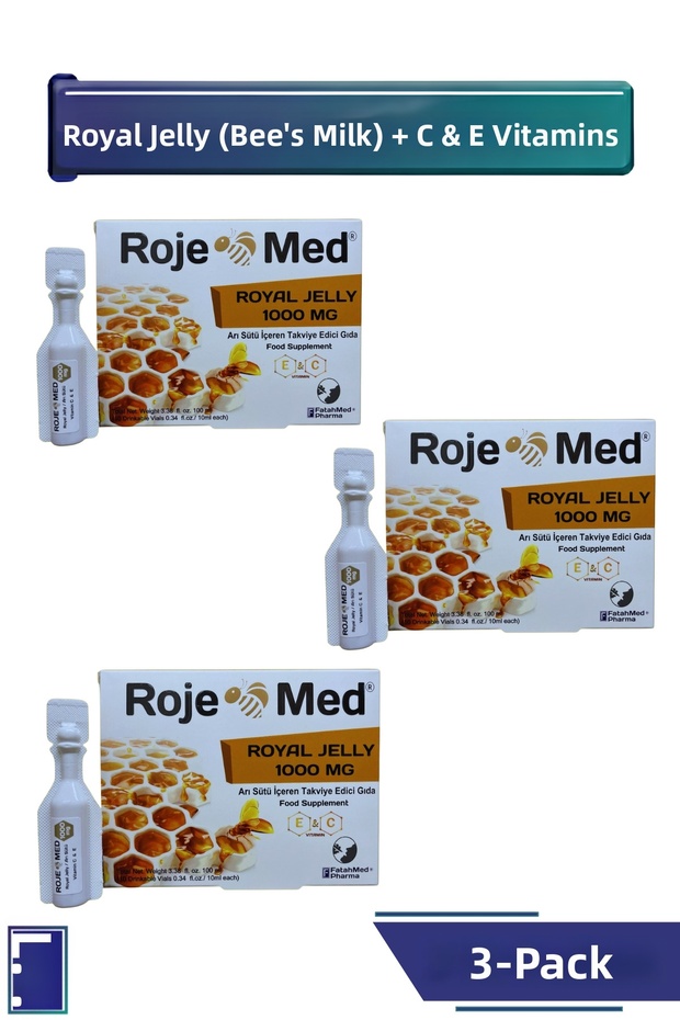 Royal Jelly 1000 Mg – Royal Jelly Fresh Vitamin C & E – 10 Shot 3-Piece Advantage Pack