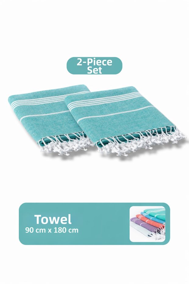 Buldan Peshtemal Set of 2 | 90X180 cm Bath Towel | Beach Towel | Camping & Hammam Towel - Turkuaz