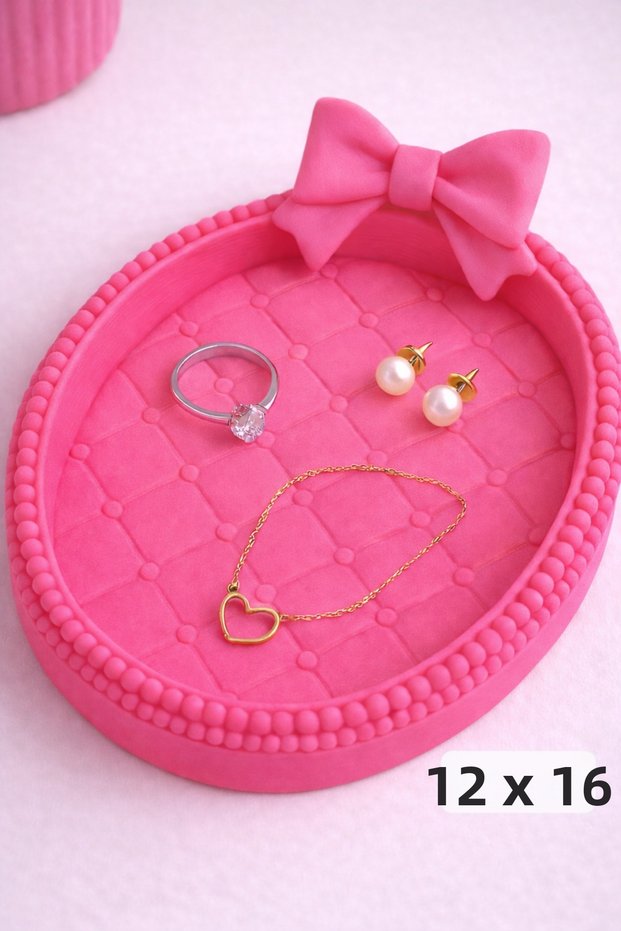 Mini Quilted Jewelry Tray with Bow Detail – Coquette Style Decorative Catchall